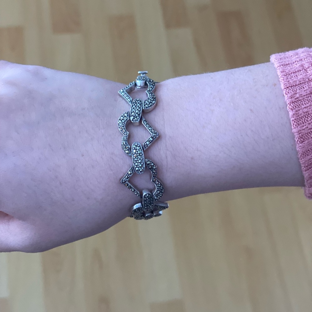 Marcasite Heart Link Bracelet. Perfect for Valentine’s Day!
